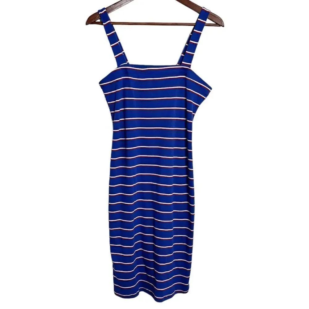 Lulu's Horizontal Striped Bodycon Mini Dress Blue Red and White Medium